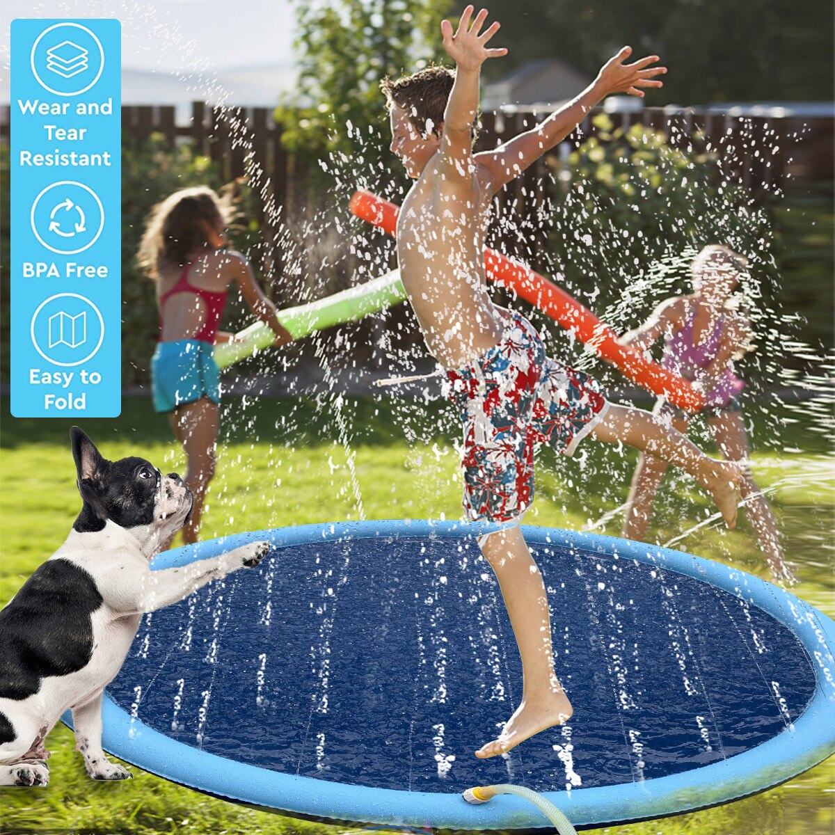 150cm Water Sprinkler can spray spout to dispe Pad for Kids Pets Dogs Outdoor Water Play Mat Dog Bath Pool