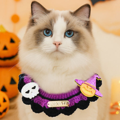 Pet Cat Dog Bandana with Halloween Elements Decorative Scarf for Pets, Halloween Pet Collar Accessory