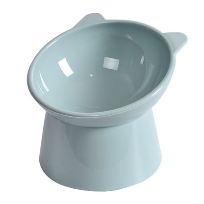 Elevated Cat Bowl with Tilted Neck Protection, Anti-Tip Plastic Feeding and Watering Bowl for Pets