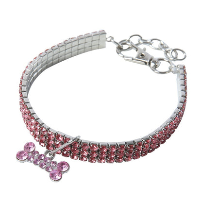 Bling Pet Dog Collar Fashion Bone Pendant Crystal Diamond Cat Collars For Small Medium Dogs Jewelry Necklace Pets Accessories